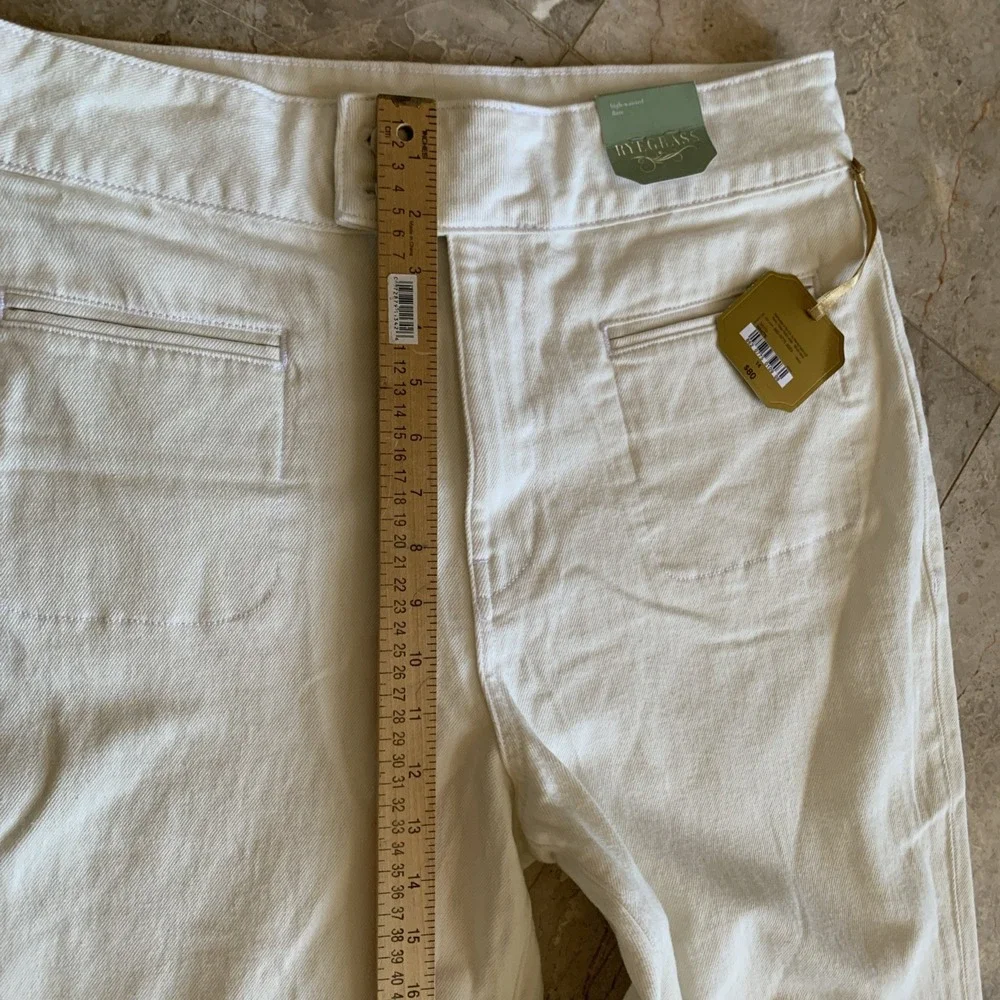 Ryegrass Pants Womens 14 White High Waisted Flare Stretch Tencel Cotton New